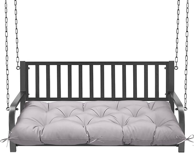 Outdoor Bench Cushion 47inches Waterproof & Fade Resistant Patio Furniture Cushions Tufted Fresh Porch Swing Lounger Loveseat Pads with Straps(Light grey-47x20in)