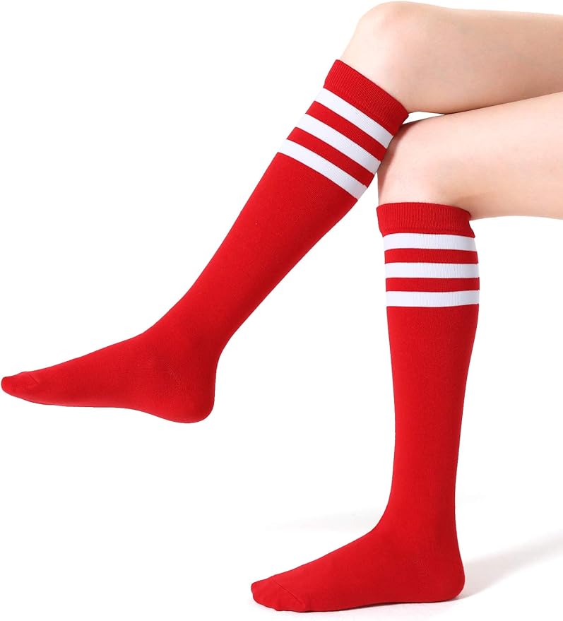 FITRELL Women's Knee High Socks Outdoor Sport Athletic Socks Casual Stripe Tube Socks 1-4 Pack