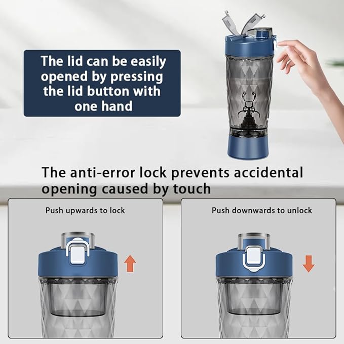 Electric Protein Shaker Bottle, USB Rechargeable Mixing Cup, Water Drink Mixer Portable Bottles for Gym Sport, BPA-Free Tritan, 22oz (Navy Blue)