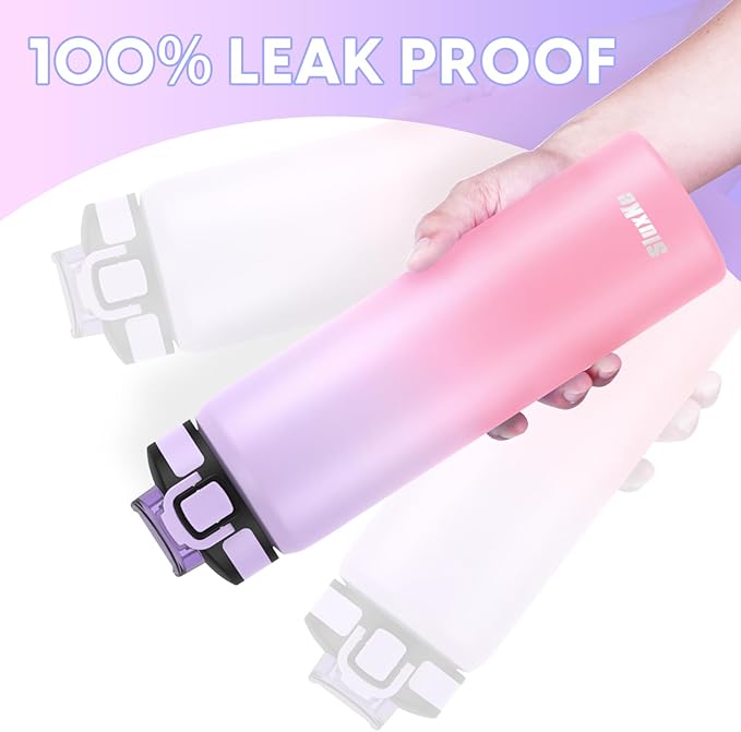 24oz Insulated Water Bottle with Straw Lid, BPA-Free,Leak Proof 18/8 Stainless Steel Metal Vacuum Drinking Bottle for School, Camping, Sports, Work