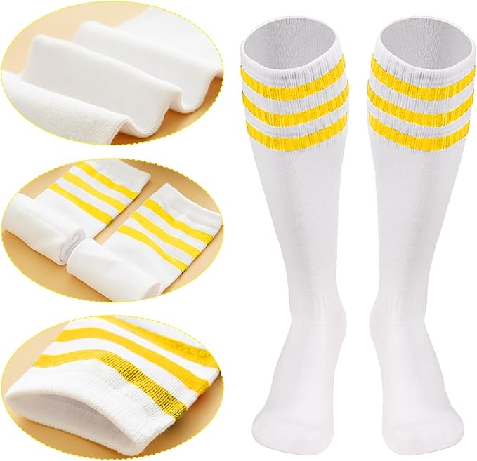 10 Pieces Striped Sweatbands and Striped Socks Set Headbands Wrist Sweat Bands for Men and Women Sports 80s 90s Fitness