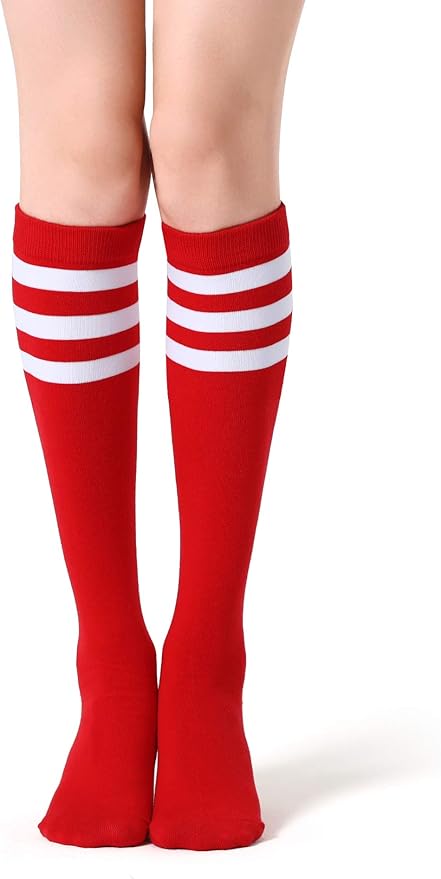 FITRELL Women's Knee High Socks Outdoor Sport Athletic Socks Casual Stripe Tube Socks 1-4 Pack
