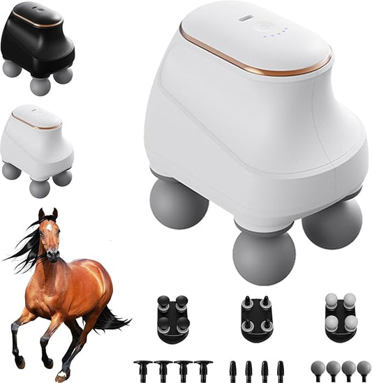 Chevaroo 4 Heads Massager, Chevaroo Horse Massager, Interchangeable Heads for Customized Massage, Portable USB Charging Massager, Quiet Design for Horses and Riders (White)