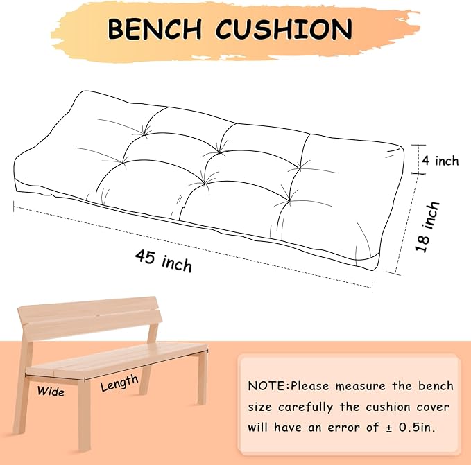 Bench Cushion 45 Inch - Polyester Brushed, High-Density Foam, Non-Slip Bottom, Soft Durable Indoor Tufted Long Seat Cushion for Window Garden Furniture (Light Brown, 45x18x4 Inch)