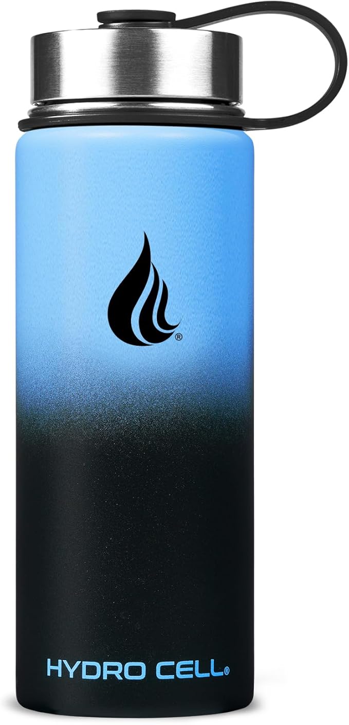 HYDRO CELL Stainless Steel Insulated Water Bottle with Straw - For Cold & Hot Drinks - Metal Vacuum Flask with Screw Cap and Modern Leakproof Sport Thermos for Adults (Blue/Black 18oz)