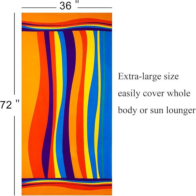 Genovega 2 Packs Oversized Terry Beach Towel 36 x 72 in Soft Extra Large Long Pool Swim Towels Clearance XL Big Travel Blanket Must Haves Vacation Essentials for Adult Blue Yellow Strips