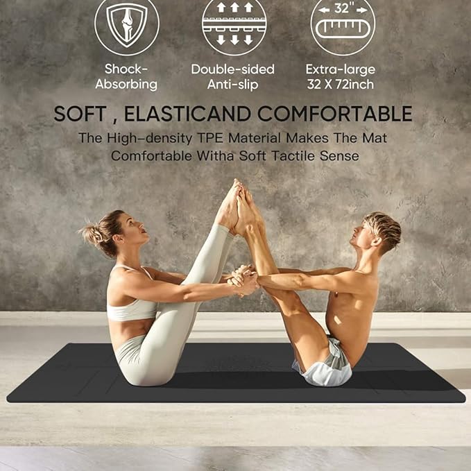 Yoga Mat Non Slip TPE Extra Wide Yoga Mat with Alignment Mark, 72"L x 32"W x 0.32"/0.24"Th (183cm x 80cm x 8mm/6mm), Anti-Tear Exercise Mat with Carrying Strap and Bag, Workout Mats for Yoga, Pilates