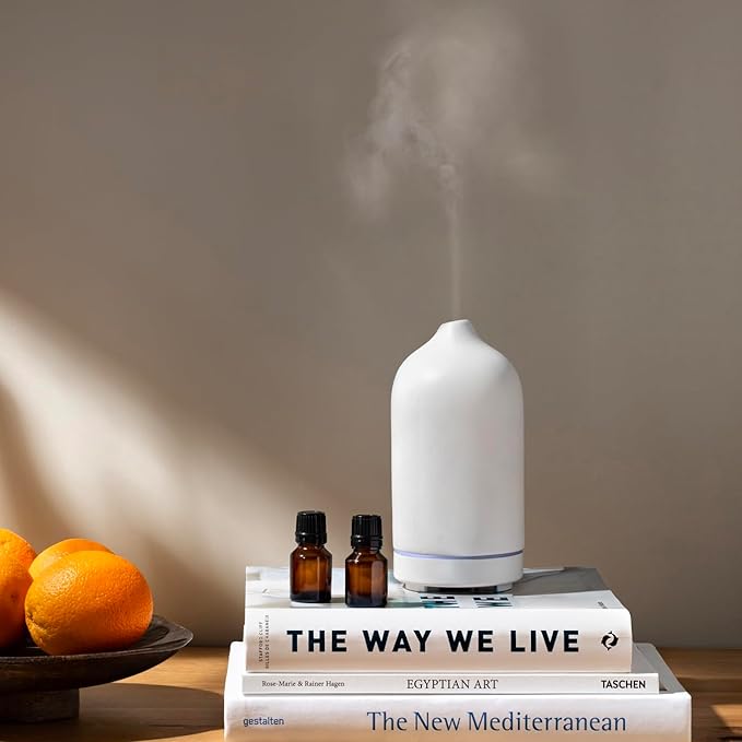 Cliganic Ceramic Diffuser (White), 100ml Ultrasonic for Essential Oils Aromatherapy, Home & Office