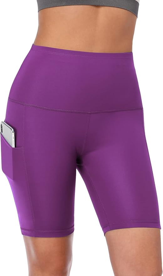 CADMUS Women's High Waist Spandex Yoga Shorts for Bike Running Two Side Pockets