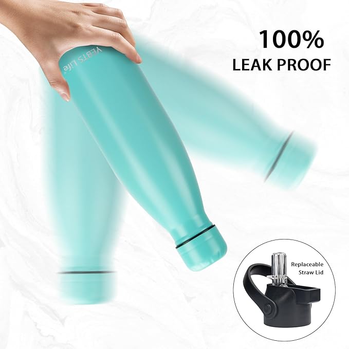 Insulated Water Bottle, 17oz Stainless Steel Water Bottles with straw lid, Metal Sports Water Bottles for Boys,Girls, Double Wall Vacuum BPA-Free Flask for School, Sports & Travel-Turquoise