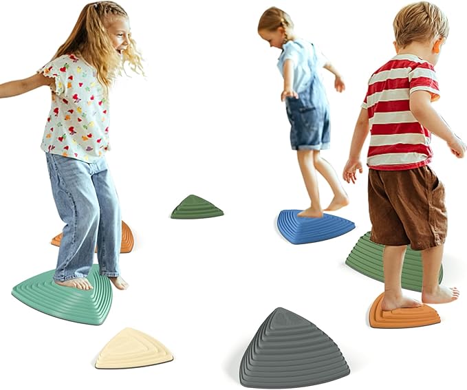 Gentle Monster Stepping Stones for Kids, Set of 6/8/11 PCS for Balance with Non-Slip Bottom - Exercise Coordination and Stability(8PCS Morandi)