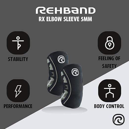 Rehband Elbow 5mm Compression Sleeve, Neoprene Elbow Sleeves for Weightlifting, Anatomical Design, Non-Slip & Close Fitting, Elbow Support Unisex, Colour:Camo - 1 Pair, Size:Large