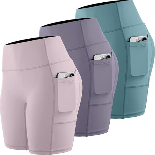 CADMUS Women's High Waist Spandex Yoga Shorts for Bike Running Two Side Pockets