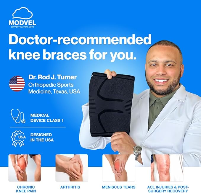 Modvel 2 Pack Knee Brace for Women & Men - Workout Knees Compression Sleeve for Knee Pain Relief Joint Support for ACL, Arthritis, Meniscus Tear Knees Brace for Sports, Rodilleras para Gym Fitness