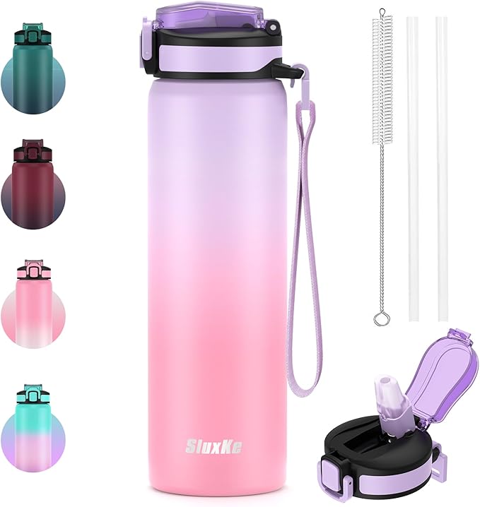 24oz Insulated Water Bottle with Straw Lid, BPA-Free,Leak Proof 18/8 Stainless Steel Metal Vacuum Drinking Bottle for School, Camping, Sports, Work