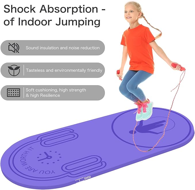 8/20/30mm Jump Rope Mat Fitness Exercise Mat Durable, Non-Slip, Workout Mats with Jump Rope & Carrying Bag for Home Gym Flooring (55"x 24")