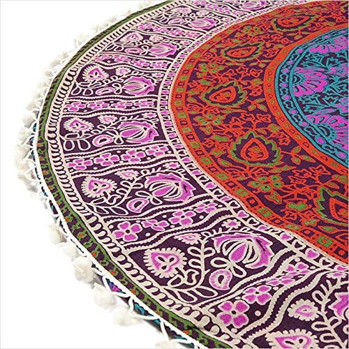 Eyes of India - 32" Pink Blue Green Floor Pillow Meditation Cushion Seating Throw Mandala Cover Hippie Round Colorful Decorative Bohemian Accent Boho Chic Dog Bed Indian Handmade Cover ONLY