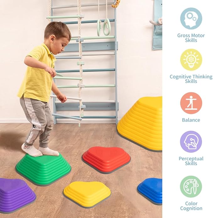Gentle Monster Stepping Stones for Kids, Set of 6/8/11 PCS for Balance with Non-Slip Bottom - Exercise Coordination and Stability (6pcs-Heart)