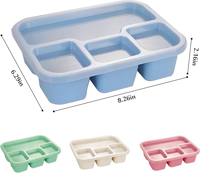 4 Pack Bento Lunch Box Set, 4 Compartment Food Storage Containers, Meal Prep Lunch Box,Plastic Food Storage Containers, Microwave and Dishwasher Safe (33oz)