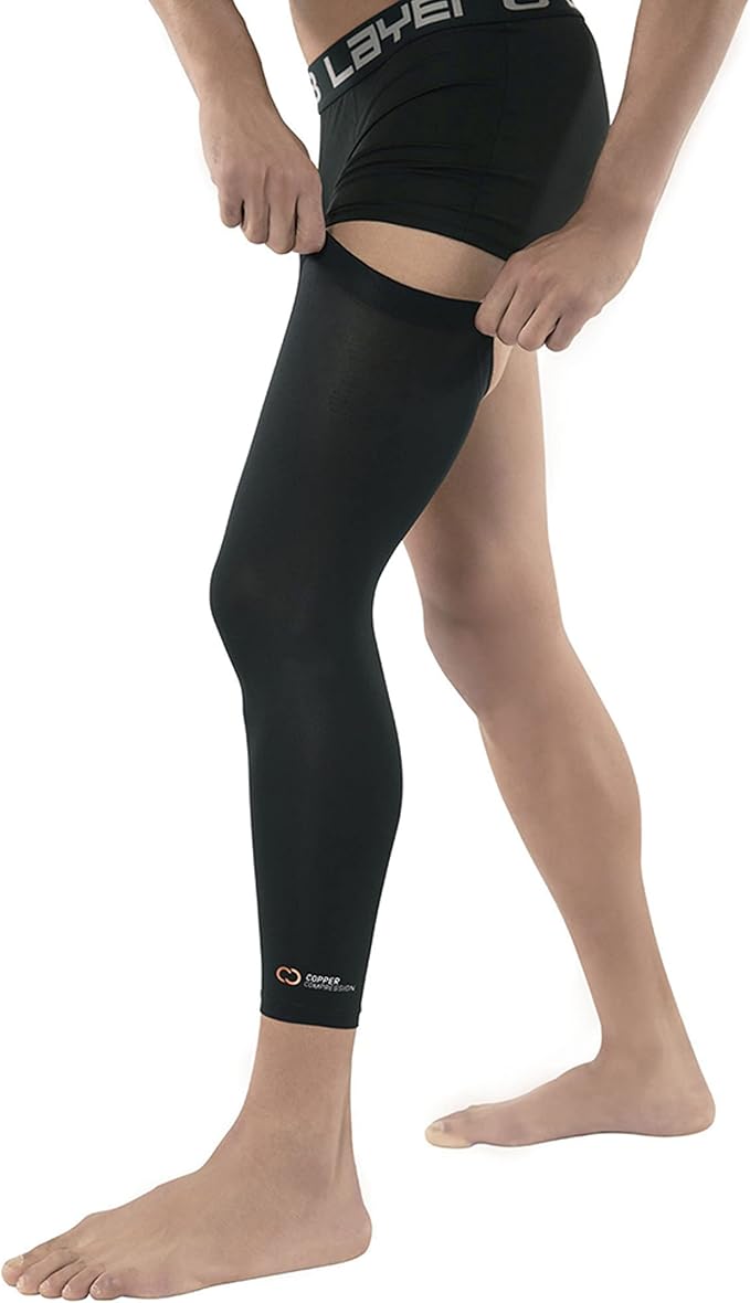 Copper Compression Leg Compression Sleeve - Copper Infused Knee Stabilizer Brace for Running, Meniscus Tear, ACL, MCL, Arthritis, Joint Pain Relief - Thigh & Calf Support for Men & Women