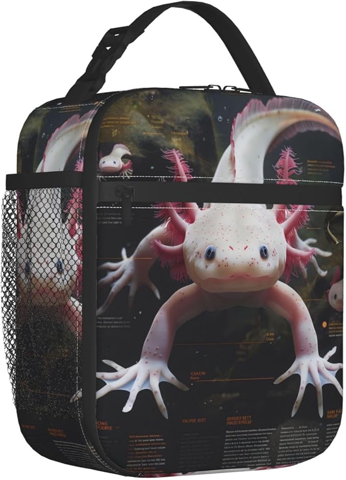 Insulated Lunch Box for Women Men, Pink Axolotl Theme Lunch Box Reusable Portable Lunch Bag Cooler Tote Waterproof Lunch Container for Office Picnic Work Travel