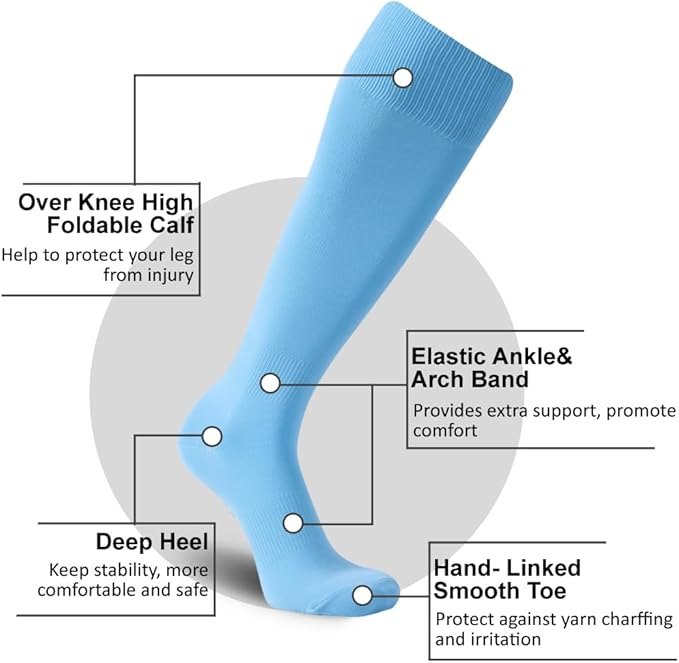 FOOTPLUS Baseball Softball Socks, Unisex Over Knee High Solid Sports Rugby Soccer Homecoming Socks