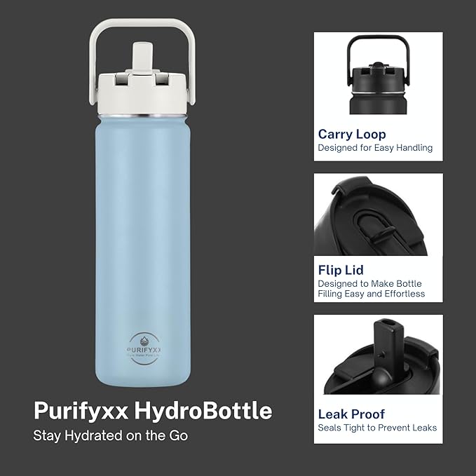 HydroBottle | Stainless Steel Filtered Water Bottle, 24 oz | BPA-Free, Removes Lead, Chlorine, Arsenic, VOCs | Filter Lasts 3 Months, Replaces 568 Plastic Bottles (Frost)