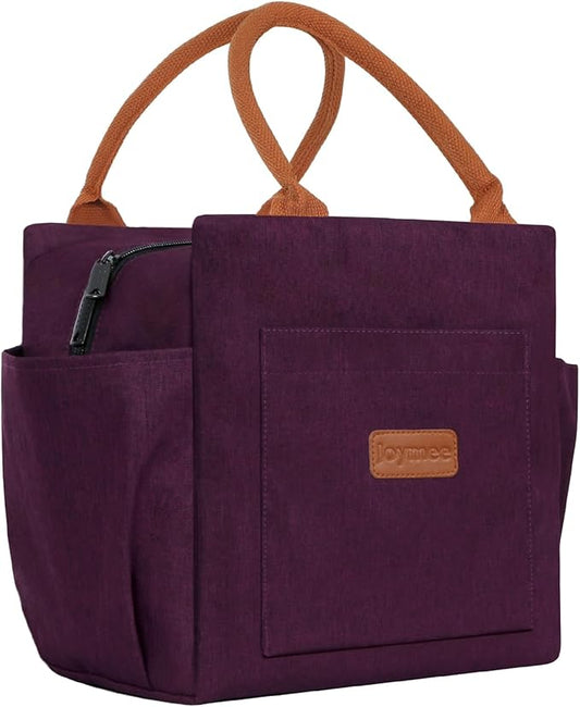 Joymee Lunch Bag Women Insulated Lunch Box Reusable Leakproof Large Spacious Cooler Tote for Women Men Adult with Bottle Holder and Side Pockets for Work Office Travel Picnic - Dark Purple