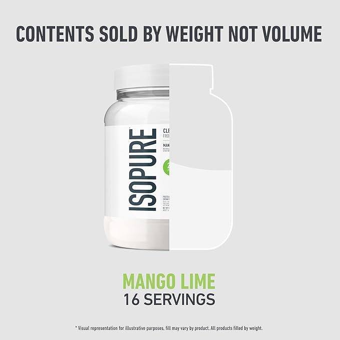 Isopure Clear Whey Isolate Protein Powder, Lactose Free, Gluten Free, Naturally Flavored, Mango Lime, 20g Protein Per Serving, 14.1 Oz, 16 Servings (Packaging May Vary)