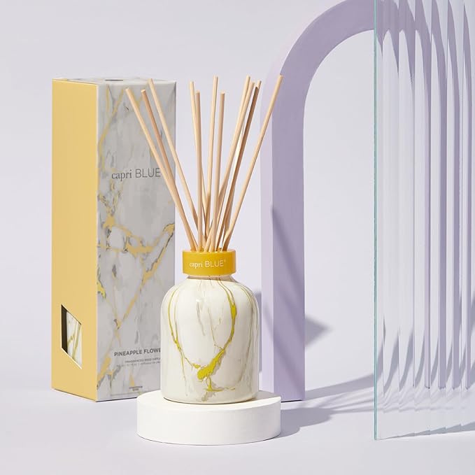 Capri Blue Modern Marble Reed Diffuser Set - Includes Reed Diffuser Sticks, Scented Oil & Glass Bottle - Luxury Scents for Bedroom Decor & Bathroom Air Freshener - Pineapple Flower (5.7 fl oz)