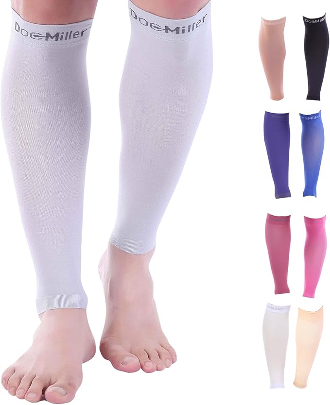 Doc Miller Compression Calf Sleeve for Men & Women, Premium Medical Grade, 15-20mmHg Graduated Support for Running, Calf Tear, Shin Splints, Knee High, Calf Sleeves, 1 Pair