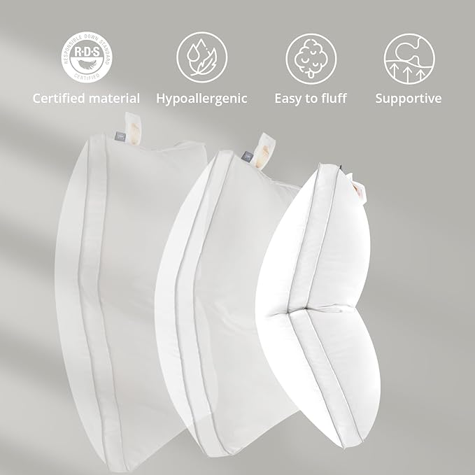 Globon Luxury Feather Down Pillow King Size,Firm Gusseted Bed Pillows for Sleeping, Hotel Collection Fluffy Pillow, 18"X34", Set of 2