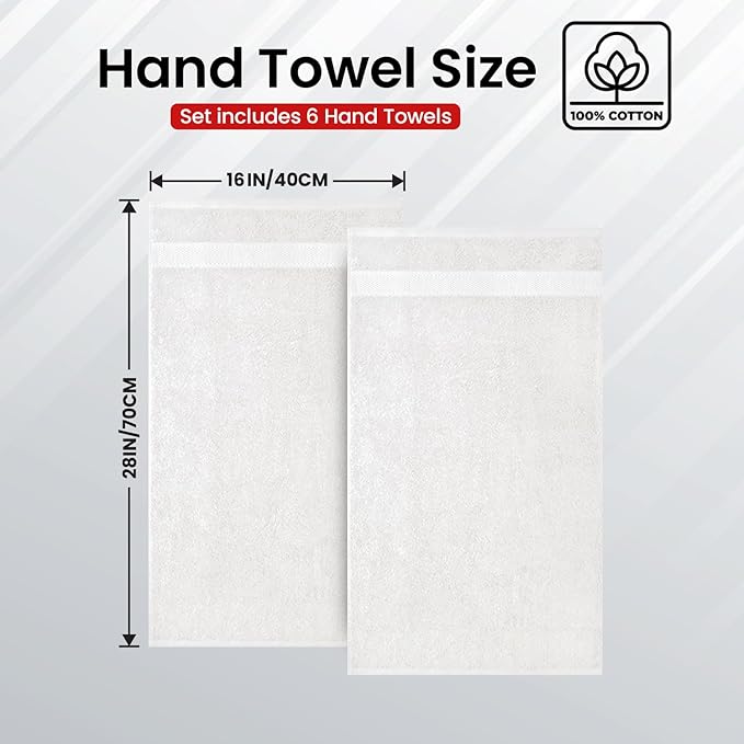 Infinitee Xclusives White Hand Towels for Bathroom - Set of 6 (16x28 inches) 600 GSM, 100% Cotton Ultra Soft, Quick Drying, Hotel Quality Hand Towel Set (Brilliant White, Hand Towels)