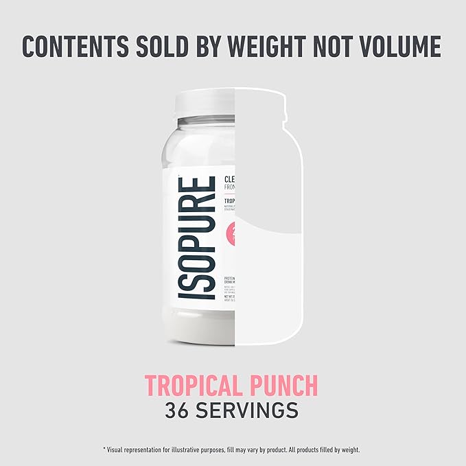 Isopure 100% Pure Whey Isolate Protein Powder Infusions, Lactose Free, Gluten Free, Naturally Flavored, Tropical Punch, 20g Protein Per Serving, 1.9 Lbs, 36 Servings