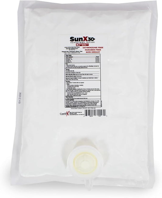 CoreTex Sun X 30+ SPF Broad Spectrum Sunscreen Lotion (Refill Bag ONLY) - 25.4oz of Paraben, Oxybenzone, Octinoxate, & Oil Free Sunscreen - No White Cast and Water & Sweat Resistant Up to 80 Minutes