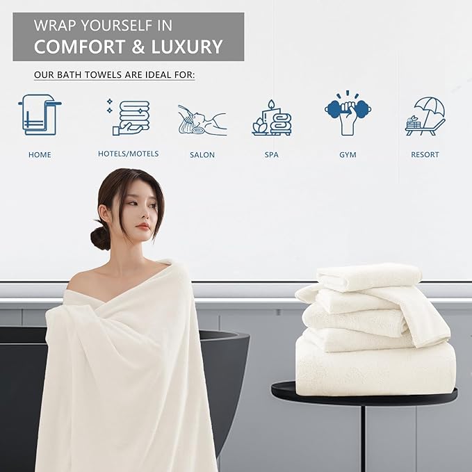 Extra Large Bath Sheet 4 Piece (35"x70")-Ultra Soft Oversized Bath Towel,Bath Sheet Towel Set for Bathroom Hotel,Plush Highly Absorbent Quick Dry Shower Towel Set for Adults,Bathroom Towel-Cream