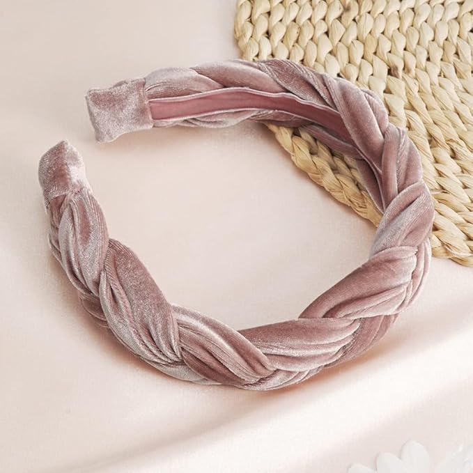 Madison Tyler Thick Headbands for Women | Pink Velvet Braided Cute Handmade Makeup Hair Band for Girls Thin Hair | Skincare and Boho Spring Headband for Washing Face