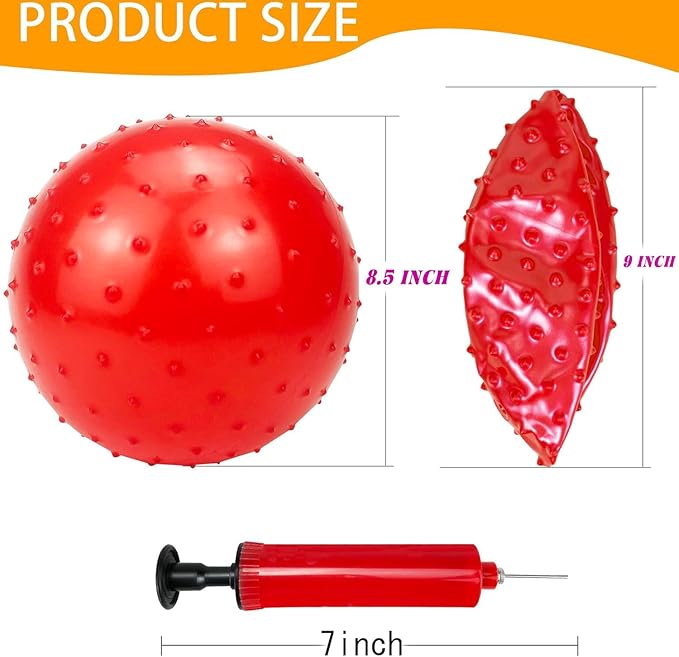 Hymaz Knobby Balls Bulk 9" Soft Bouncy Ball Sensory Toys Spiky Massage Stress Ball, Set of 5 Sensory Balls with Pump, Party Favors Stocking Stuffers Beach Games for Kids Toddlers