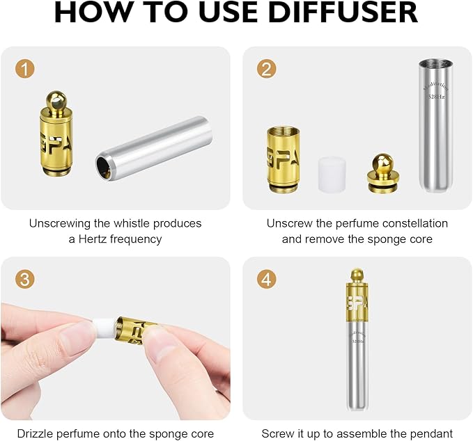 528 Hz Breathing Necklace, Breathlink Quit Smoking Tool, Meditation Necklace, with Diffuser, Anxiety and Stress Relief Through Breath Frequency Sound Therapy and Aromatherapy, Gold