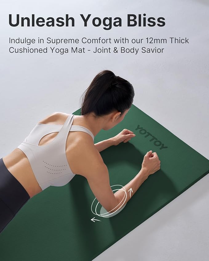 YOTTOY Yoga Mat，Extra Thick Yoga Mat (1/2inch),Professional TPE Exercise Mat,Non-Slip Workout Mat for Yoga, Pilates, Fitness, Barefoot Workouts, Home Gym Studio with Strap