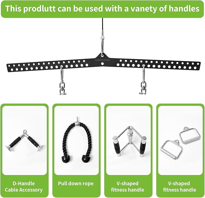 Multi-Grip LAT Pull Down Bar Hardened Powder-Coated Finish, 360° Rotating Stainless Steel Adapter, Neutral & Wide Grip Spreader Bar for Pulley System Gym & Cable Machines