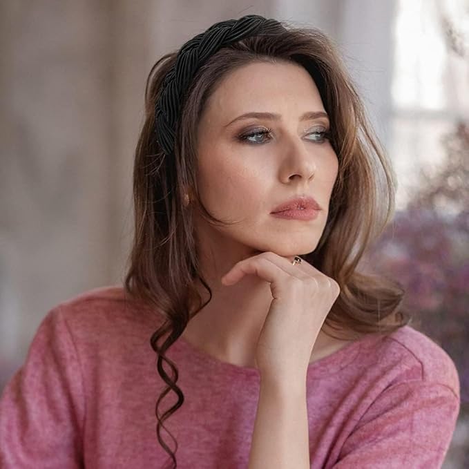 Madison Tyler Thick Headbands for Women | Wide Black Velvet Braided Cute Handmade Makeup Hair Band for Girls Thin Hair | Skincare and Boho Spring Headband for Washing Face