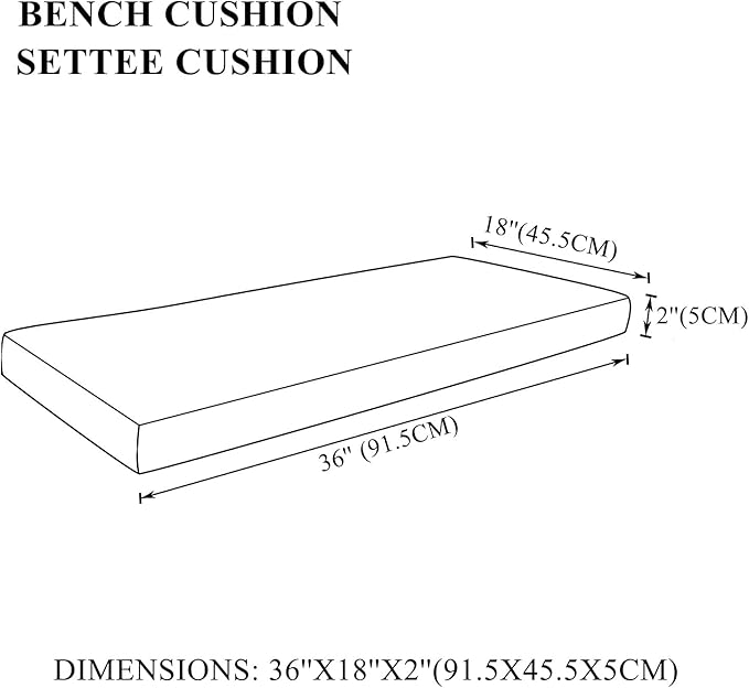 Bench Seat Memory Foam Chair Pads Non-Slip Rubber Back Indoor Swing/Settee Cushion 36 x 18 inch