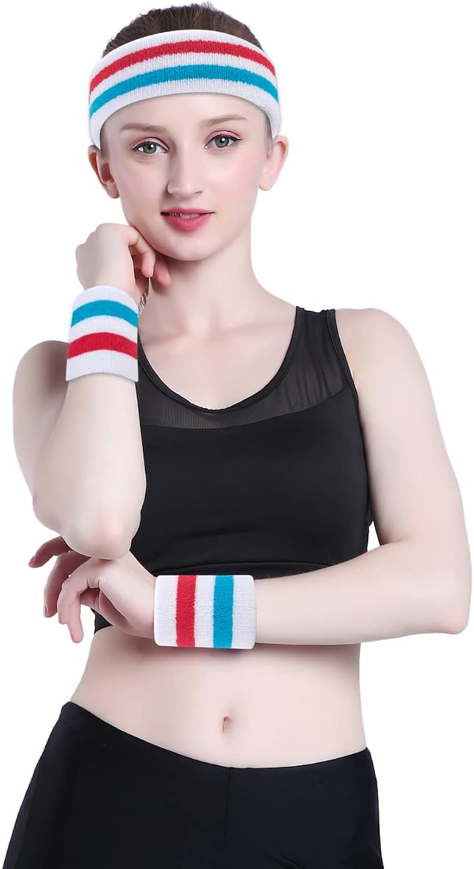 ONUPGO Sweatband Headbands for Men & Women -12PCS Sports Headbands Moisture Wicking Athletic Cotton Terry Cloth Headband for Tennis,Basketball,Football,Gym,Working Out