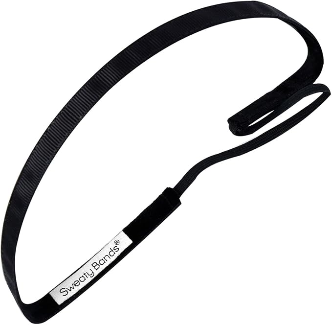 Sweaty Bands Womens Girls Headband - Non-Slip Velvet-Lined Exercise Hairband - Rock Solid Black 3/8-Inch