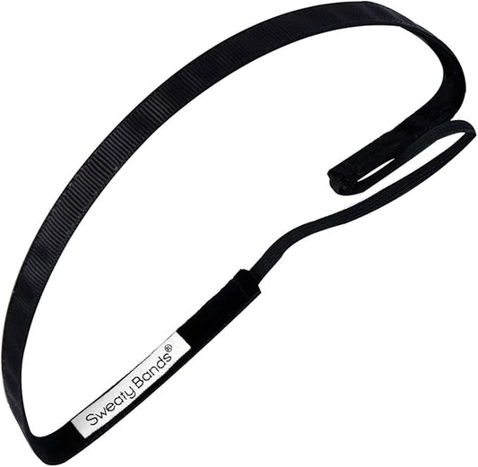 Sweaty Bands Womens Girls Headband - Non-Slip Velvet-Lined Exercise Hairband - Rock Solid Black 3/8-Inch