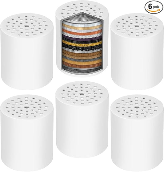 Universal Shower Filter Replacement Cartridge, 6 Pack 20 Stage Shower Head Filter for Hard Water, Microporous Pressurization High output Water Filter Compatible Similar Design, 10000 Gallons 3 Month