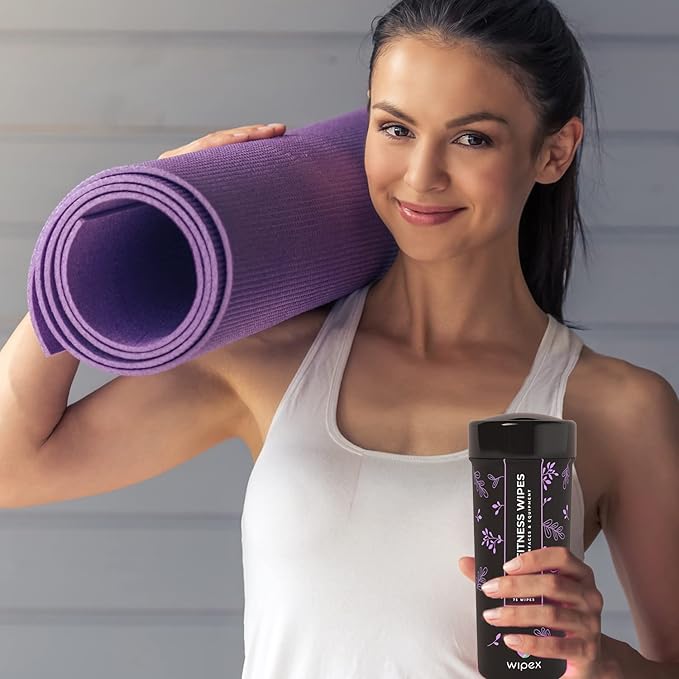 Wipex Screen Wipes & Gym Wipes Combo Pack - 75ct Gym Equipment Canister & 24ct Individually Wrapped Fitness Touch Screen Cloths, Safe for Yoga Mats & Electronics, Lavender Scent