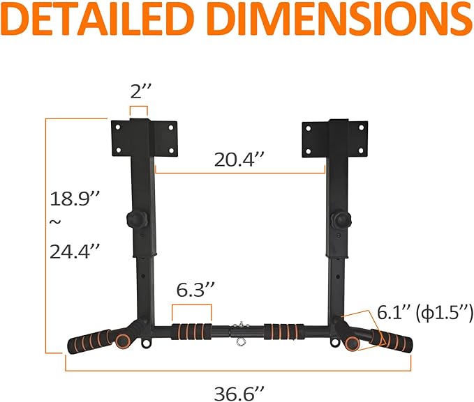 BESTHLS Wall Mounted Pull Up Bar and Dip Station, Heavy Duty Wall Mount Pull-up Chin Up Bar Multifunctional Home Gym Workout Indoor Exercise Equipment Support to 440 Lbs