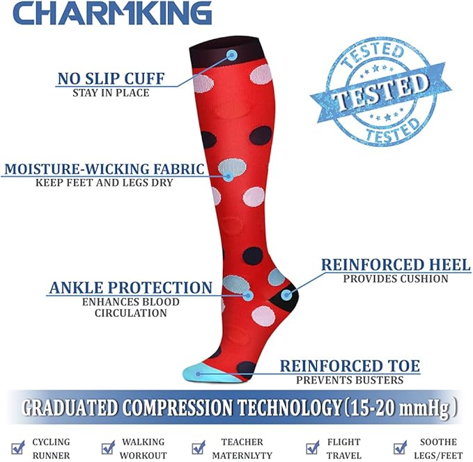 CHARMKING Compression Socks for Women & Men Circulation (8 Pairs) 15-20 mmHg is Best Support for Athletic Running,Hiking